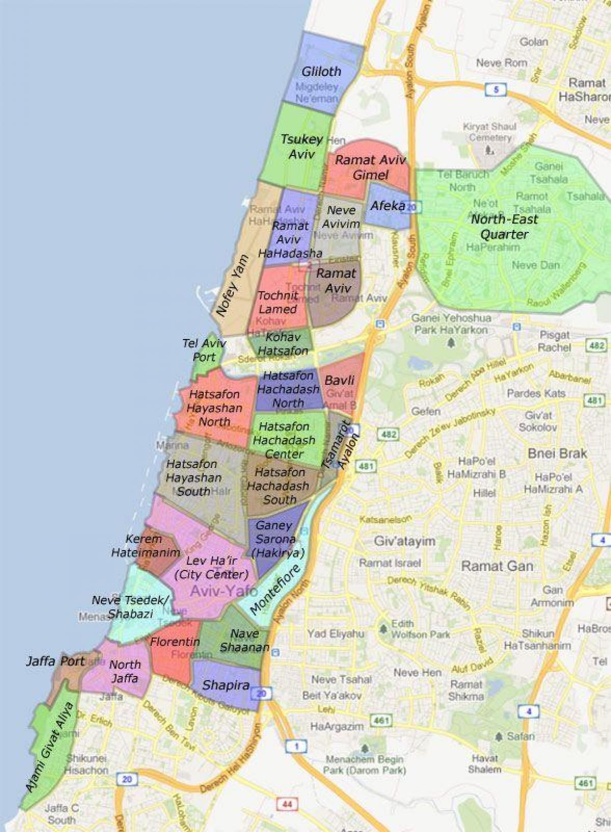 Tel Avivo rajonų žemėlapis