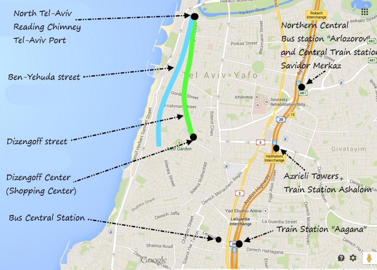 žemėlapis Tel Avivo viešasis transportas