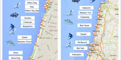 Žemėlapis Tel Avivo paplūdimiai