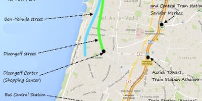 Žemėlapis Tel Avivo viešasis transportas